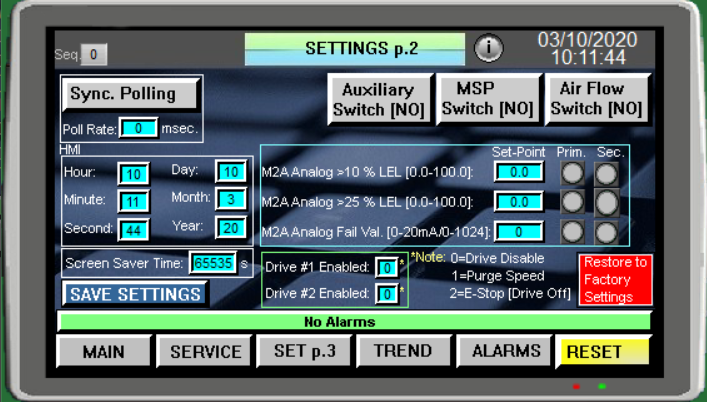 Extraction Booth Controller Screen Descriptions